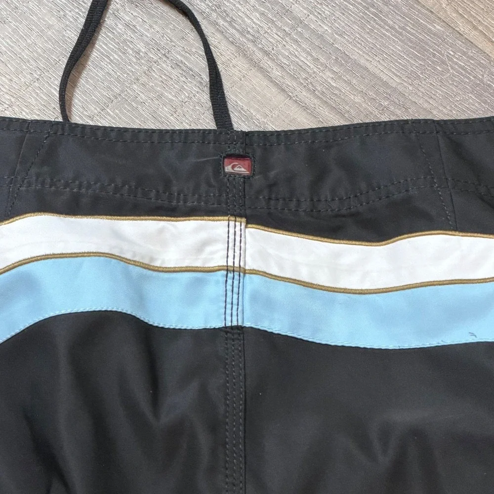 Vintage Y2K Quiksilver Mens 36 Board Shorts Black Gold Blue Embroidered RARE